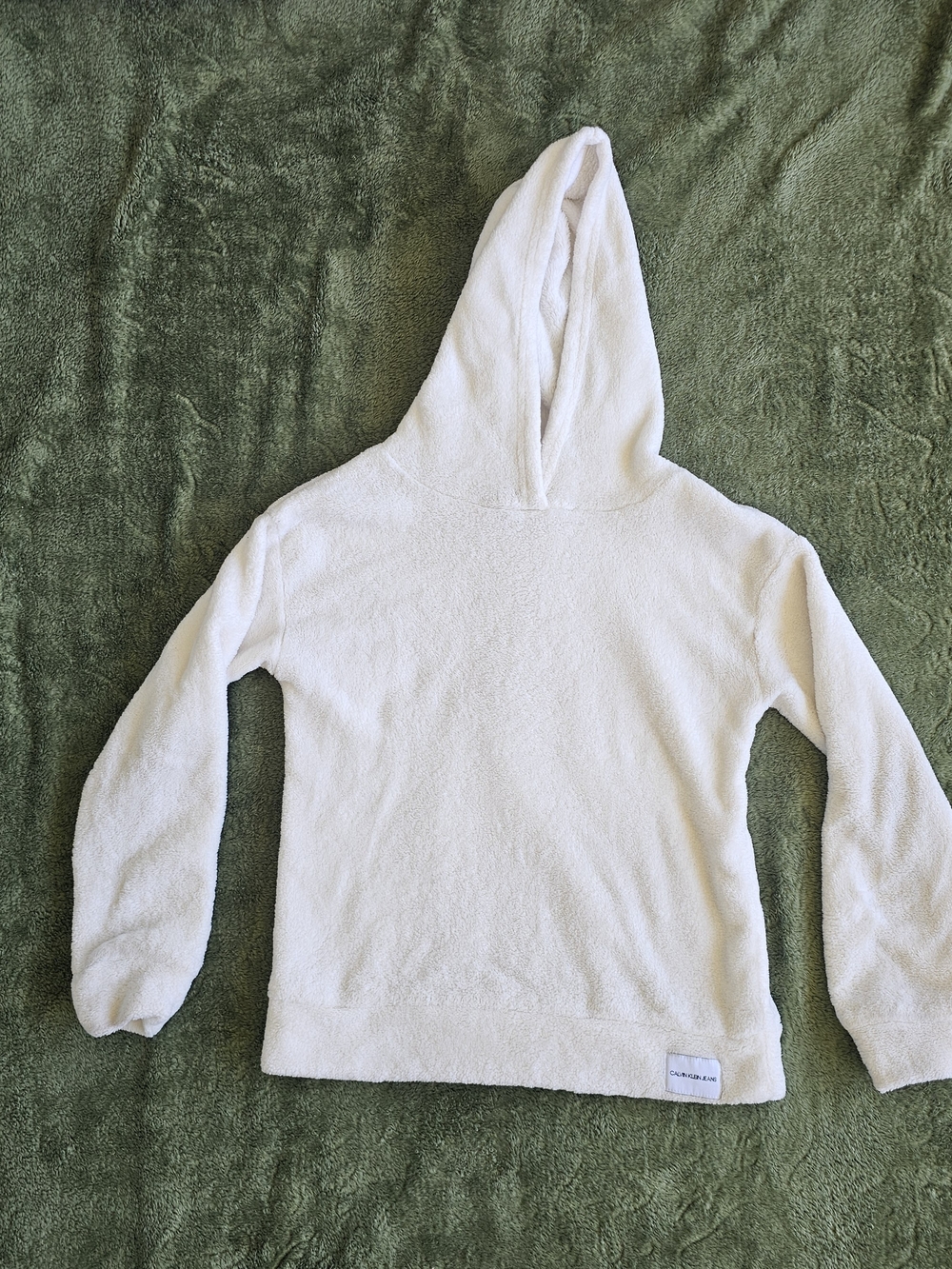 Calvin Klein Jeans Kids M Fuzzy Hooded Sweatshirt Cozy Soft Cream Fall Hoodie